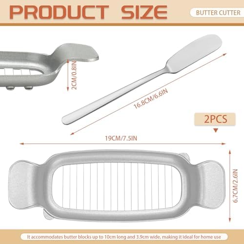 2 Pack Butter & Cheese Slicer Cutter, 17 Wires Butter Cutter with Stainless Steel Spreader Knife, Ergonomic Handle Portable Grip for Block Cheese, Soft Fruit, Egg - Image 2