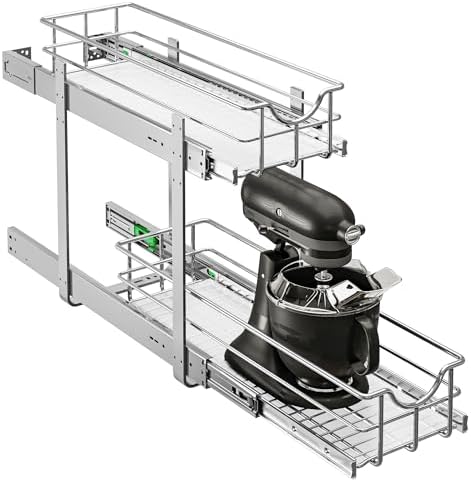 2-Tier Kitchen Cabinet Pullout Shelf and Drawer Organizer, Soft Close Pantry Pull Out Shelves, Heavy Duty Pull Out Cabinet Organizer with Shelf Liner for Kitchen Cabinets, Pantry Storage