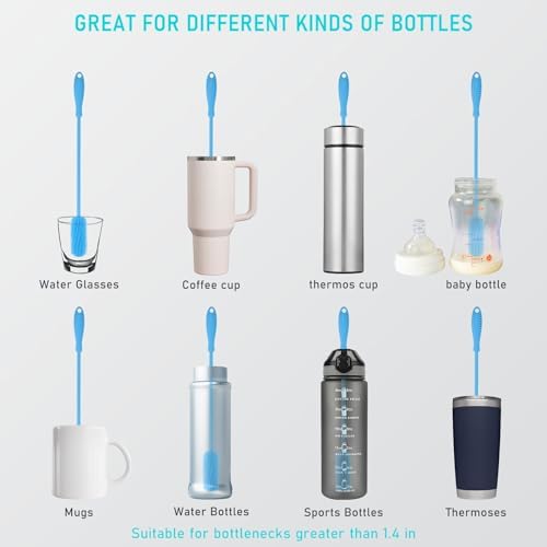 15.7" Silicone Bottle Brush, Water Bottle Cleaner Brush, Blue - Image 2
