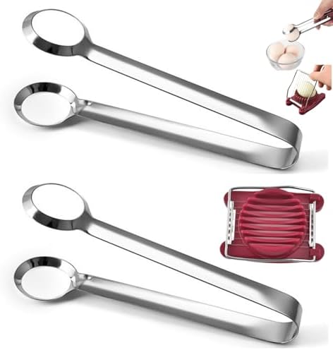 2-Piece Multifunctional Stainless Steel Boiled Egg Tongs with 1 Piece Egg Slicer – Kitchen Cooking Tools & Supplies by KKpxafl