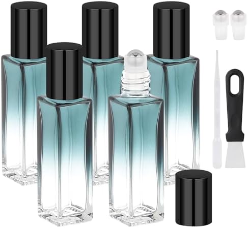 Segbeauty 0.34oz Glass Roller Bottles for Essential Oils, 5 Pack of 10ml Green Empty Rollerball Bottles for Oil, Anointing Oil Bottle for Travel Storage, Perfume Refill Bottle Travel Reusable by Segbeauty