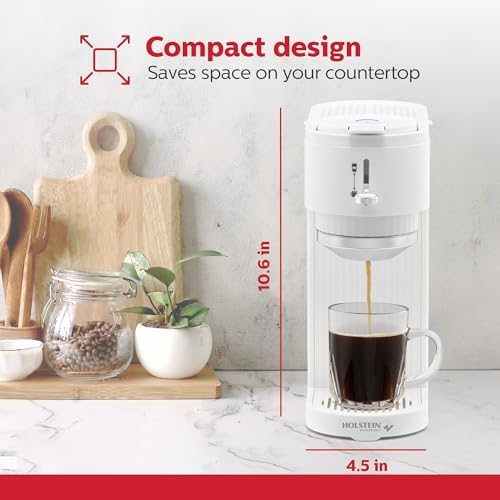 Holstein Housewares 2-in-1 Single Serve Coffee Maker, Dual Brew, Compatible with K-Cup Pods & Ground Coffee, Reusable Filter Included, Compact Drip Coffee Machine, 14oz Tank, Fits Most Cups - White - Image 6