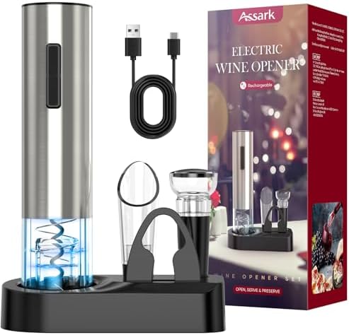 Electric Wine Opener,Rechargeable Automatic Wine Opener Corkscrew Opener Set With Wine Stopper, Foil Cutter, Wine Aerator,Storage Base & USB-C Cable Gifts for Wine Lovers