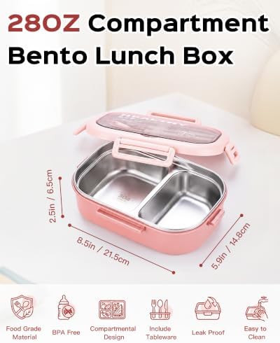 28oz Stainless Steel Leakproof 2-Compartment Bento Lunch Box