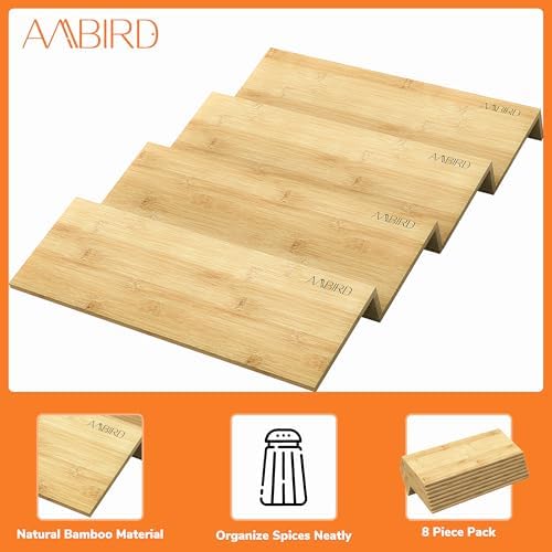 Bamboo Spice Drawer Organizer with Non-slip Mat,4 Tier - 2 Set Jar Spice Rack Tray From 9.5''to 19'', Seasoning Organizer for Kitchen,Cabinet,Drawers,Countertop