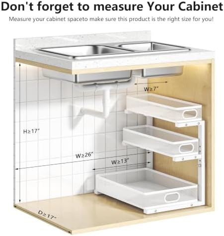 3-Tier Under Sink Organizer, Slide Out Drawer Rack, White, 1 Pack