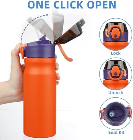 BJPKPK 18 oz Water Bottle with Straw & Handle, Insulated Stainless Flask - Image 3