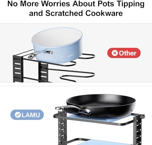 Pots and Pans Organizer for under Cabinet, 6-Tier Heavy Duty Pan Pot Organizers inside Cabinet Adjustable 14 to 24.57", Pot Rack Kitchen Cabinet Organization and Storage Holds up to 12" Cookware