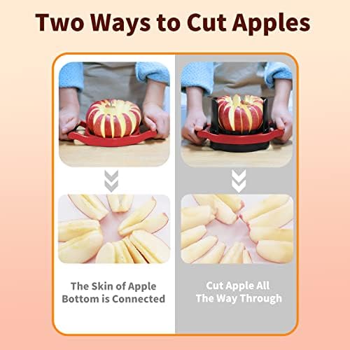 Apple Slicer and Corer, [Large Size] 16-Blade Heavy Duty Apple Cutter with Base, [Upgraded] Cut Apples All The Way Through, Stainless Steel Ultra-Sharp Blade, Fruit & Vegetable Divider, Red