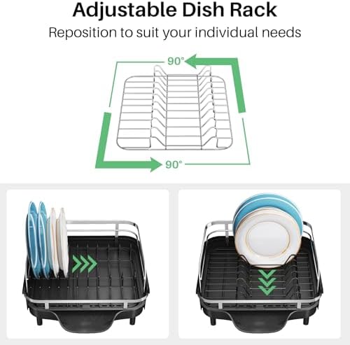 Expandable Dish Drying Rack for Kitchen Counter, 15.2-22.1 in, Black