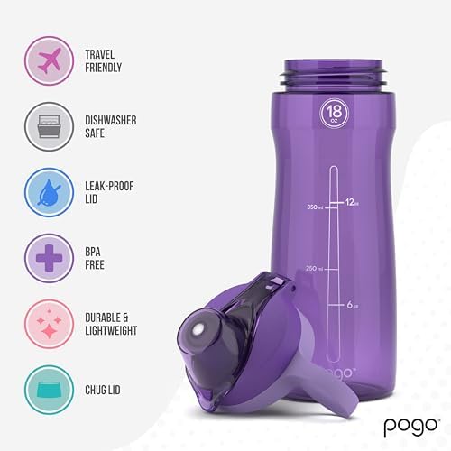 Pogo BPA-Free Plastic Water Bottle with Chug Lid, 18 Oz, Purple - Image 3