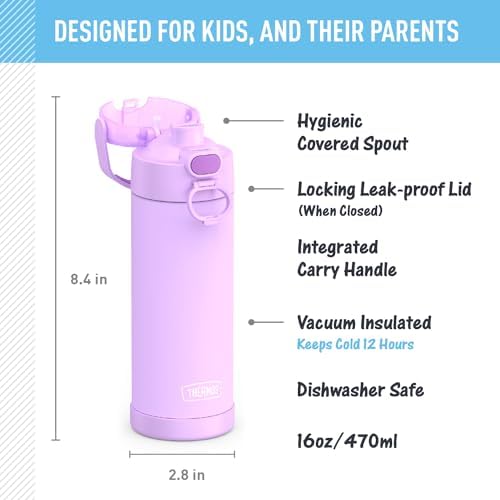 FUNTAINER Water Bottle with Spout, 16oz, Neon Purple