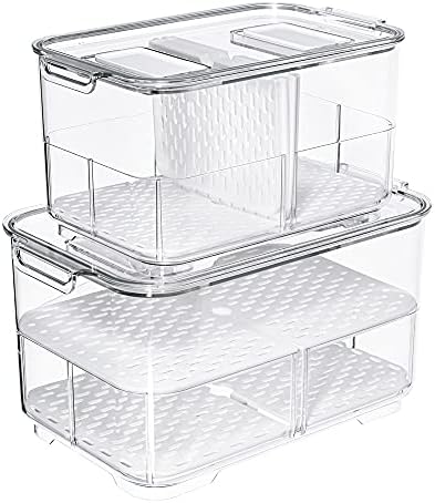 Vegetable Fruit Containers Fridge Food Storage Produce Saver Container Stackable Refrigerator Freezer Organizer Fresh Keeper Drawers Organizer set of 2