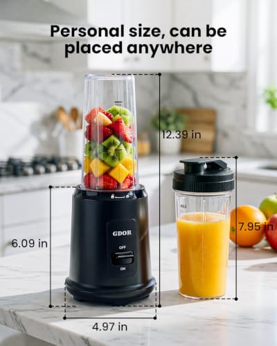 GDOR Personal Blender, 400W Smoothie Maker with 17.6oz Travel Cup, Black - Image 3