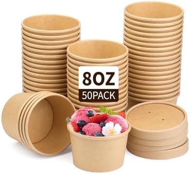Wuadua 50 Pack 8oz Paper Soup Cups with Lids Disposable Ice Cream Cups by Wuadua