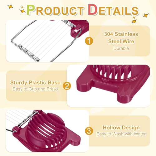 uxcell Egg Slicer for Hard Boiled Eggs, Stainless Steel Wire, Rose Red - Image 3