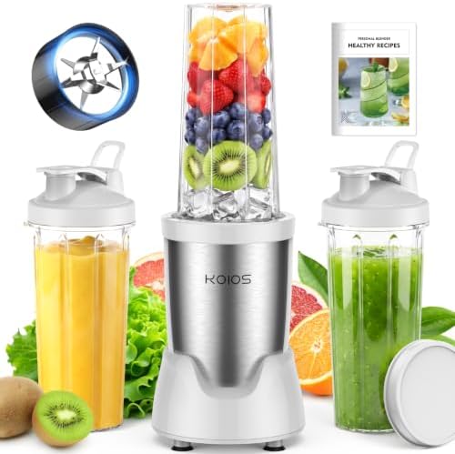 KOIOS Personal Blender for Smoothies with 3 x 22oz To-go Cups, BL319B White by KOIOS