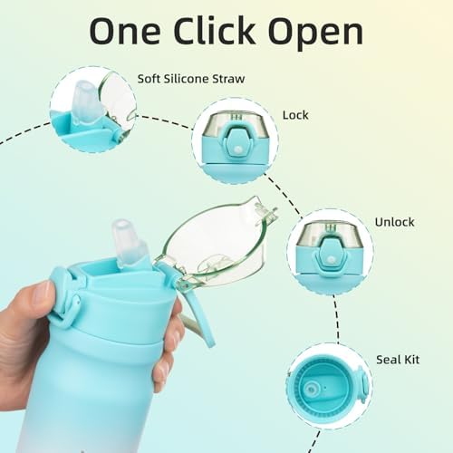 BJPKPK 14 oz Insulated Water Bottle, Straw, Handle, Stainless Steel Flask - Image 3