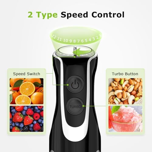 Immersion Blender with Food Processor,12 Speeds & Turbo Mode