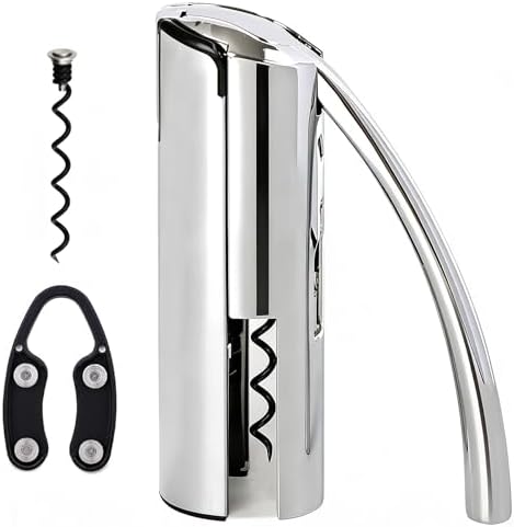 Wine Opener, Stainless Steel Vertical Lever Corkscrew with Foil Cutter, Extra Spiral and Premium Gift Box, Manual Wine Opener with One-Pull Design, Wine Bottle Opener