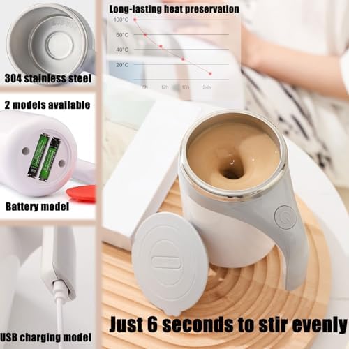 Automatic Stirring Electric Coffee Mug, 380ml Magnetic Rotating Reusable Travel Cup, Automatic Magnetic Stirring Coffee Mugs, Self Stirring Coffee Mug for Coffee/Milk/Tea/Hot Chocolat (Brown USB)