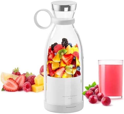Asa Vea Mini Blender for Smoothies and Milkshakes, Portable Blender, Rechargeable, Personal Size Blender with Quota Outer Travel Lid with 4 Blades, 11 oz for Outdoors, Camping (White) by AsaVea