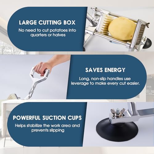 Commercial French Fry Cutter Stainless Steel Potato Cutter with 1/2,1/3,3/8 Inch Blade and 8-wedge balde, Heavy Duty Potato Slicer Manual Potato Chopper Set for Sweet Potato, Carrot, Cucumbers - Image 4