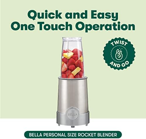 bella Personal Size Rocket Blender for Smoothies and Protein Shakes, Portable Juice Maker and Mini Food Processor and Grinder, 12 Piece, BPA Free Accessories, 240 W, Stainless Steel - Image 4