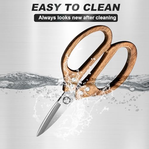 ShapFoud All Purpose Shear, kitchen scissors for food,Pecan Wood Handles 8.45 x 4.06 x 0.5 inches