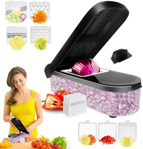 Veggie Chopper With Container Non-Slip Base, Stainless Steel Knives - Image 5