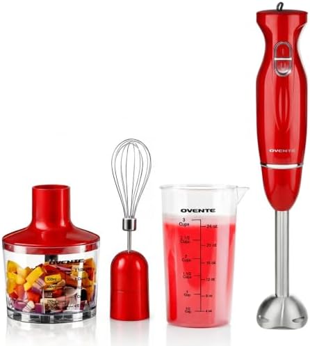Electric Hand Blender Set with 2 Mixing Speeds, Red HS565R