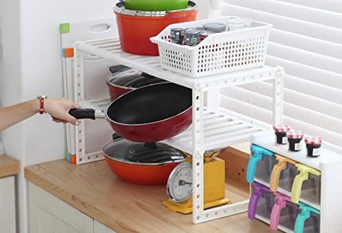 Under Sink Organizer 2-Tier Expandable Shelf Kitchen Bathroom Cabinet Multi-purose Storage Standing Rack, White