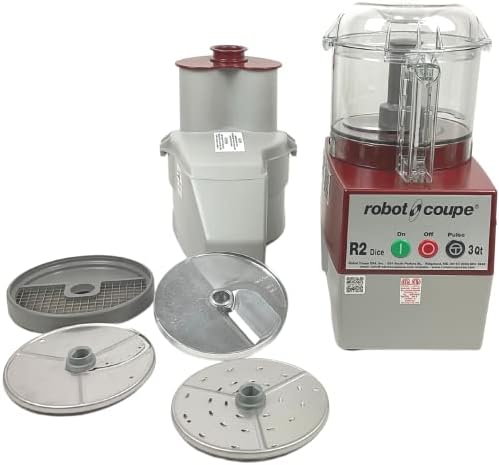 Robot Coupe R2CLRDICE, Combination Food Processor with 3 Quart Clear Polycarbonate Bowl, 4 Stainless Discs, Pulse Control, 120v, 1725 RPM, Vegetable Chopper, Gray/Red, Commercial Kitchen Use - Image 6
