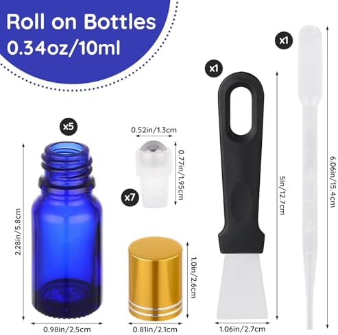 Segbeauty 0.34oz Thick Glass Perfume Roller Bottles for Essential Oils, 5pcs Blue Travel Roller Ball Applicator Refillable Empty Rollerball Bottles for Oil, 10ml Small Roll On Bottle for Eye Essence - Image 3