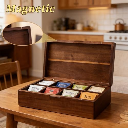 Acacia Wood Tea Bag Organizer with Compartments