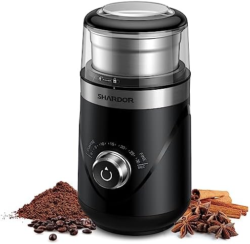 SHARDOR Electric Super Silent Blade Coffee Grinder, Timed Grind Control Rotary Knob, Adjustable Coarse to Fine for Coffee Beans, Spices & Herbs, with 1 Removable Stainless Steel Bowl, Black by Shardor