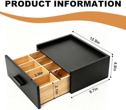 Black Bamboo Tea Bag Organizer Storage Box with Drawer