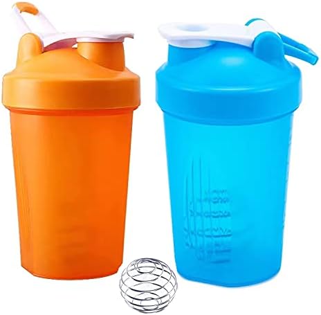 for Protein Powder Mix-BPA free,Leak Proof,Stainless Steel Whisk Ball,Wide Mouth-2 Packs (16OZ-400ML, BLUE&ORANGE) by Unknown
