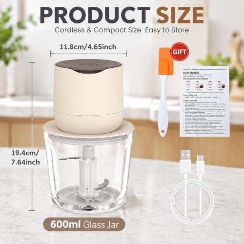 Electric Garlic Chopper Glass 600ML, Rechargeable Cordless Food Chopper - Image 7