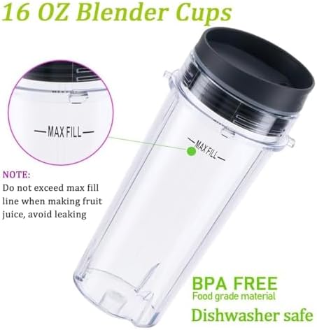 2 Pack 16Oz Clear Single Serve Blender Cup To-Go Lid Set Replacement Parts | Compatible With Ninja BL660 BL740 BL770 BL780 BL810 Series Blenders ﻿ - Image 4