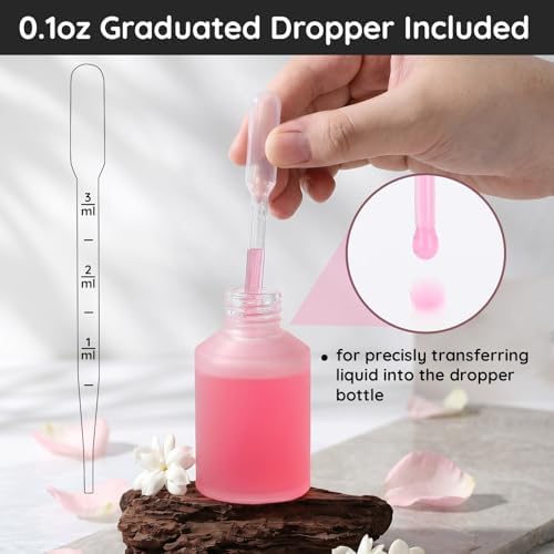 Segbeauty 2oz Travel Frosted Glass Dropper Bottle, 2 Pack 60ml Glass Eye Dropper Bottles for Essential Oils Bottles Refillable Empty, Pink Travel Size Containers for Liquids Oils with Transfer Tool - Image 4