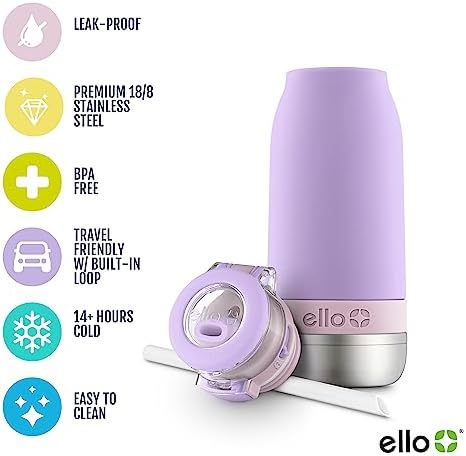 Emma 14oz Insulated Stainless Kids Water Bottle with Straw, Lilac/Cashmere