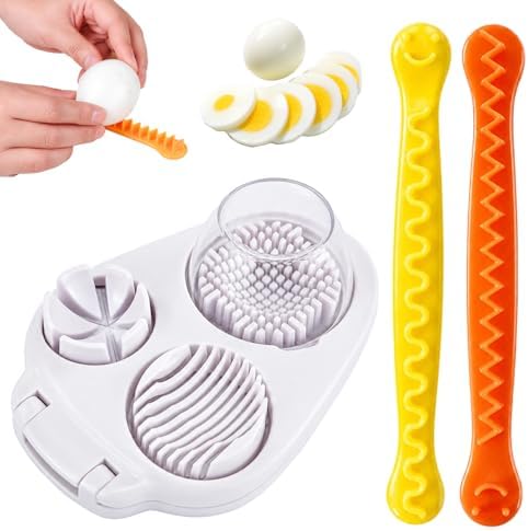 3 In 1 Egg Slicer For Hard Boiled Eggs, Multipurpose Cheese Cutter and Butter Cutter with Cleaning Brush, 3 Slice Modes Egg Cutter, Dishwasher Safe Kitchen Slicer for Mushroom, Cherry (White) by Unknown