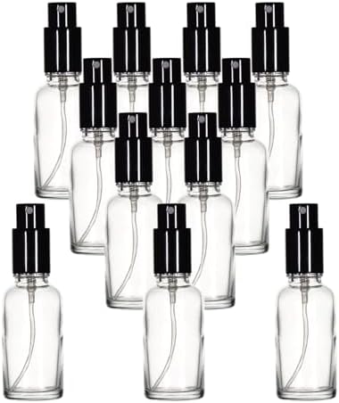 YIZHAO Clear Glass Spray Bottles 1oz, with Small Fine Mist Spray, Metal Cap, Refillable for Essential Oil,Travel,Cleaning,Perfume,Aromatherapy,Makeup – 12 Pcs by YizhaoGlassSprayandDropperBottles
