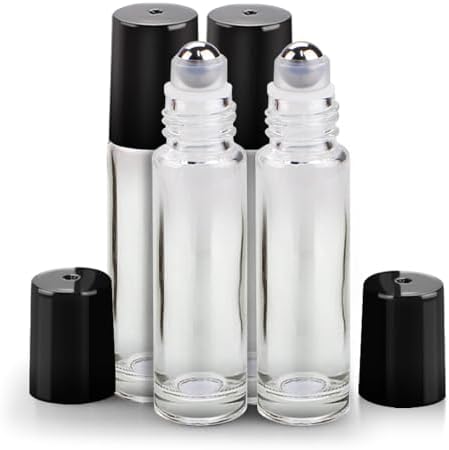 Roller Bottles for Essential Oils - 4 Pack 10ml Clear Glass Roll on Bottles by sungwoo
