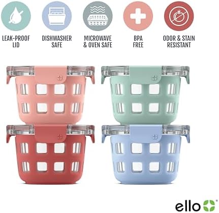 Duraglass 2 Cup Glass Storage Containers with Lids, 4 Pack, Melon