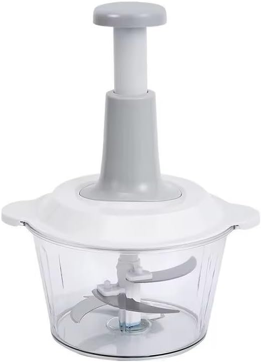 Manual Food Chopper, Hand Push for Perfect Texture, Vegetable and Meat Mincer with Stainless Steel Blades, Clear Bowl (Grey) by Unknown