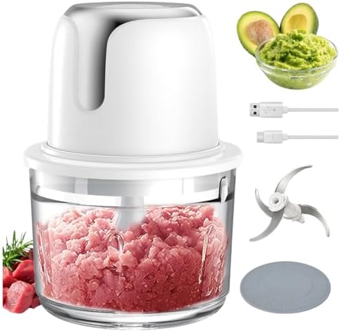 Cordless Food Processor & Meat Grinder, 5-Cup Electric Chopper, USB-C Rechargeable Battery Powered, Portable Wireless Mini Processor for Apartment, RV, Travel, Camping (Silver) by PONDI
