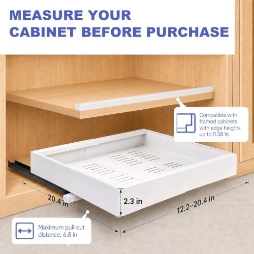 Expandable Pull Out Cabinet Organizer, No-Drill 21" Deep, 2-Pack