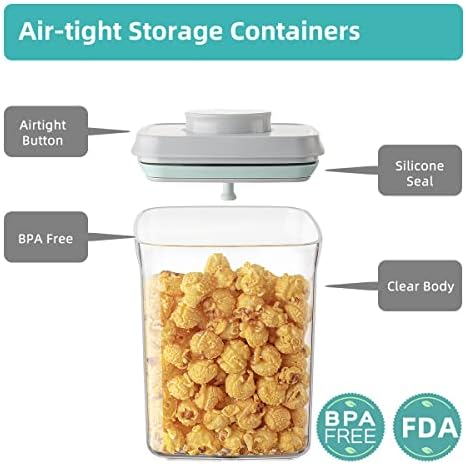Airtight Container Set - (380ml 4 Pcs) Stackable One Button Openning Food Containers for Snacks Candy Salt Herbs Spices BPA-Free Tranparent (0.32 QT * 4)